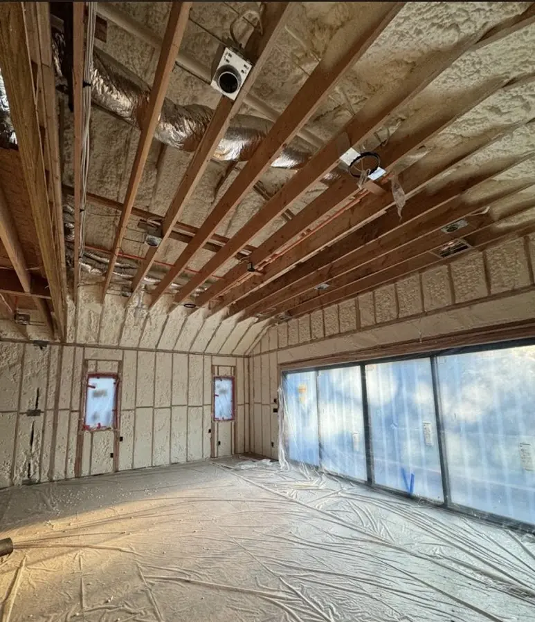 Interior walls and ceiling insulated with spray foam during new construction in Wickliffe
